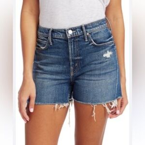 MOTHER SUPERIOR THE DUTCHIE SHORT FRAY WASH:MY TREAT HI RISE RAW HEM 3”INSEAM